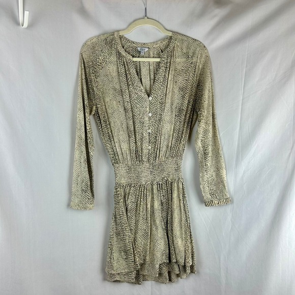 Rails Jasmine Cream Snakeskin Print Smocked Waist V Neck Mini Dress Size XS XS - Picture 2 of 11